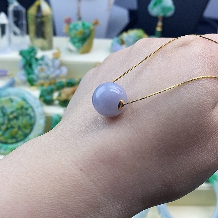 翡翠散珠紫色翡翠苹果珠13.8mm18k贴片