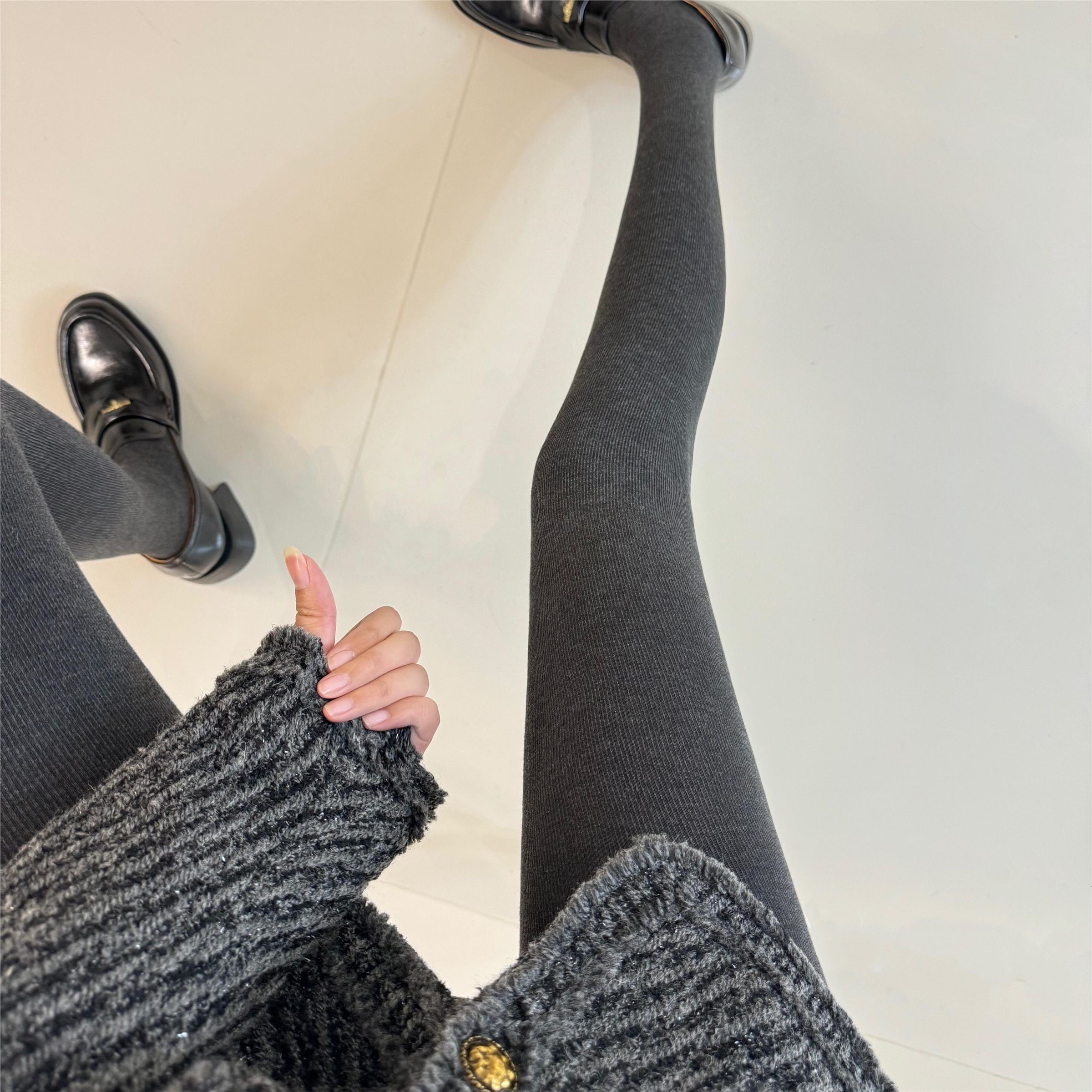 竖条纹秋冬季连袜打底裤