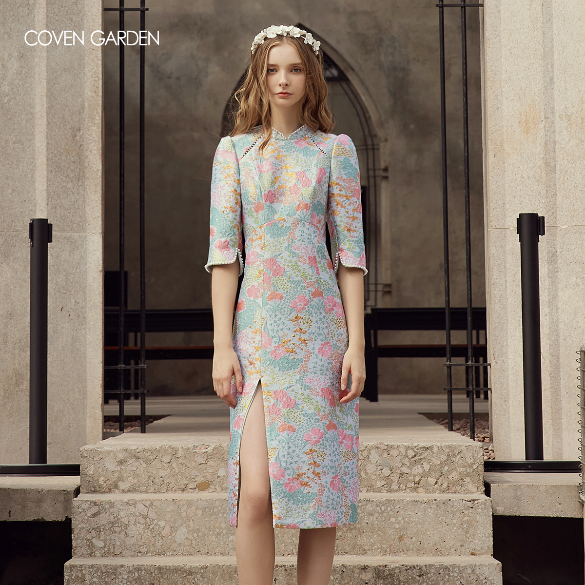 哥文花园新中式提花旗袍连衣裙CSC1082028