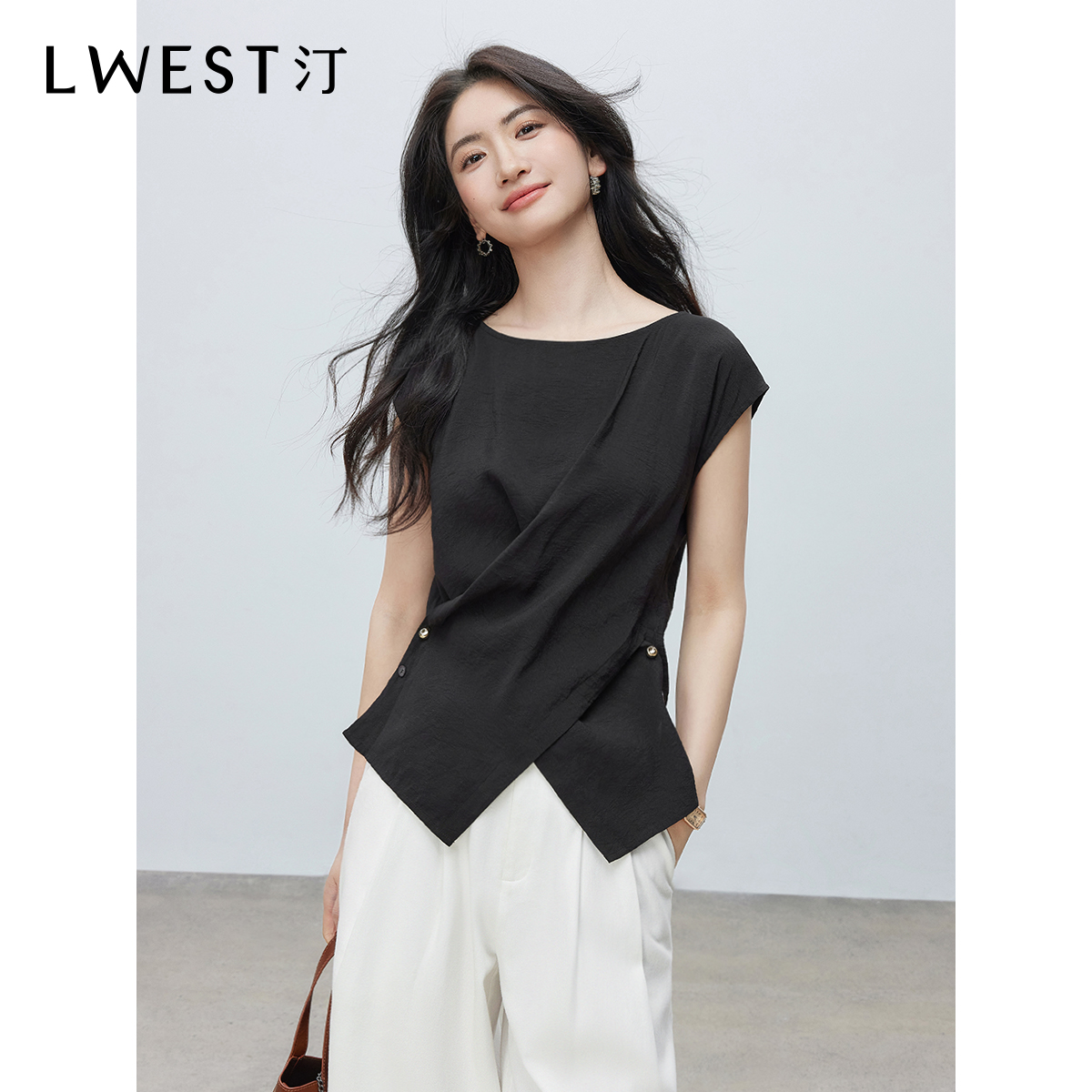 【达人专属】朗文斯汀小众褶皱设计感一字领小衫DTYX5203D07033