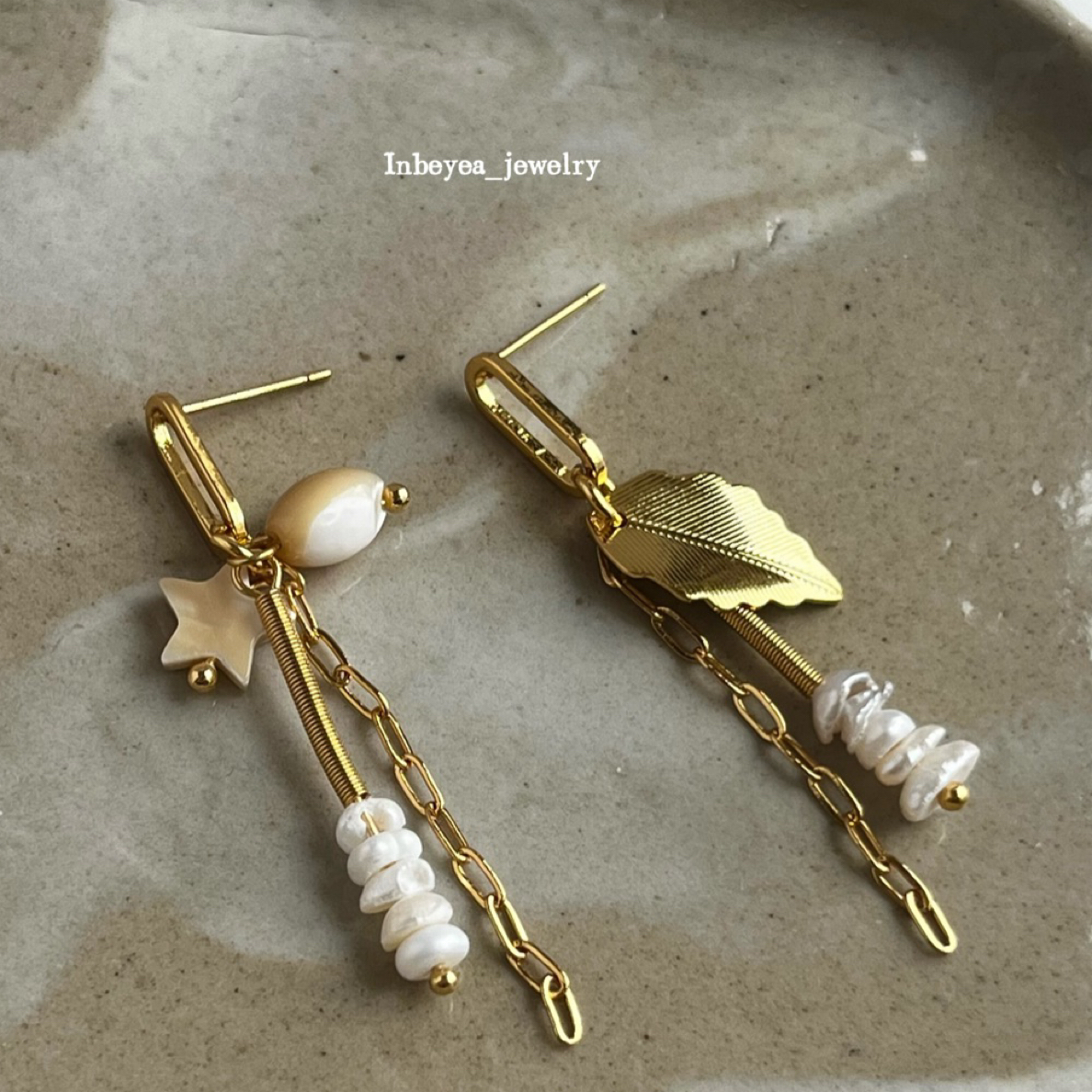 铜合金仿珍珠耳饰 AB款星星树叶耳环 17221
