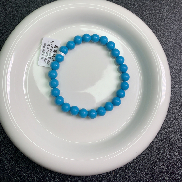 湖北原矿纯手工特色高瓷原石精工蓝圆珠手链8mm
