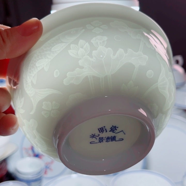 青花玲珑5.5寸饭碗鱼藻纹