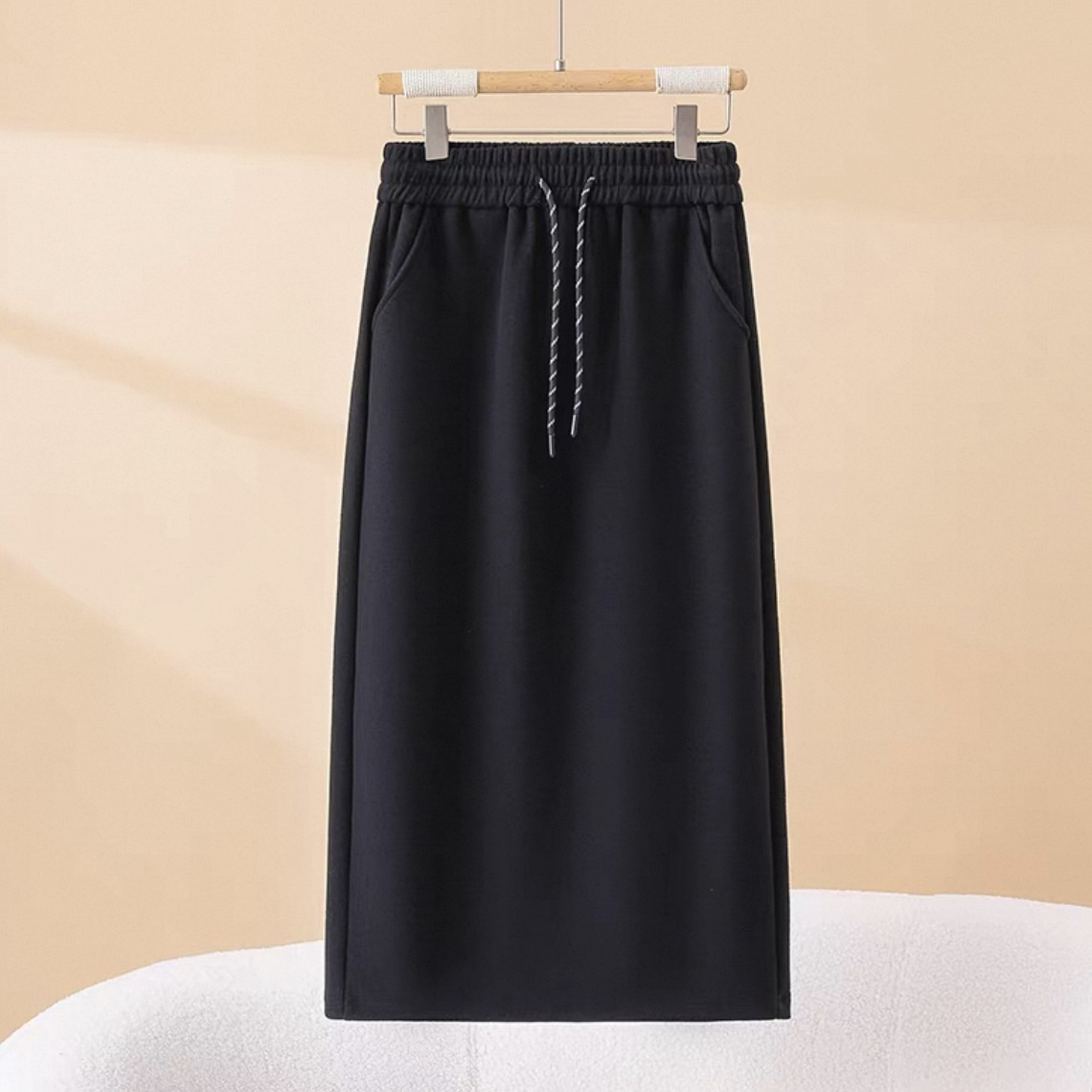 大码半身加绒加厚后开衩长裙