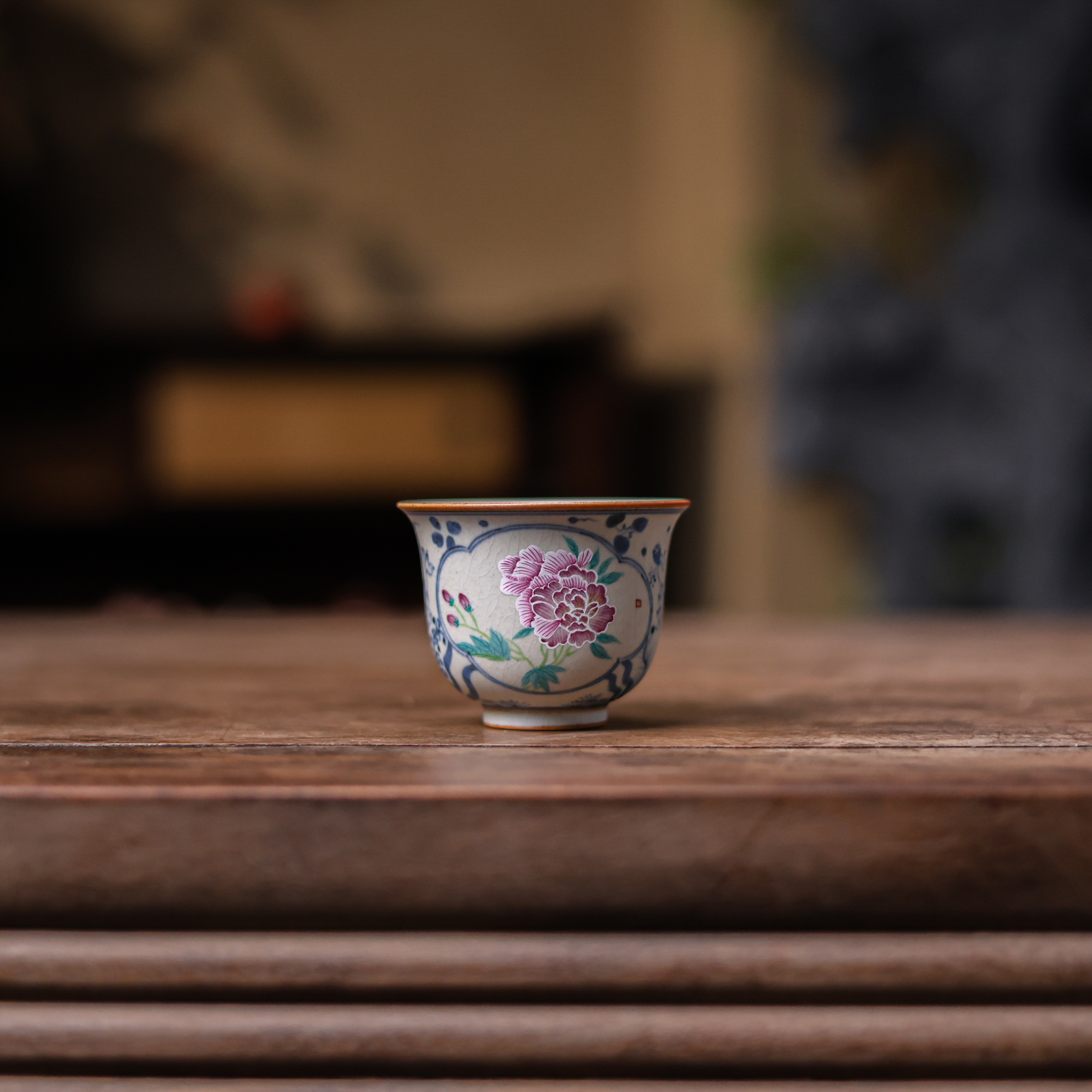 【小田甄陶】鱼藻开窗芙蓉-朴云堂-撇口主人杯-120ml（朴杯0543）