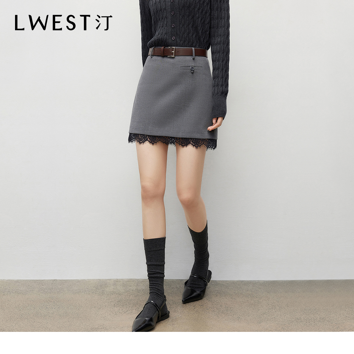 【小铃铛专属】朗文斯汀百搭高腰显瘦蕾丝拼接半身裙DTYQ5308A19628