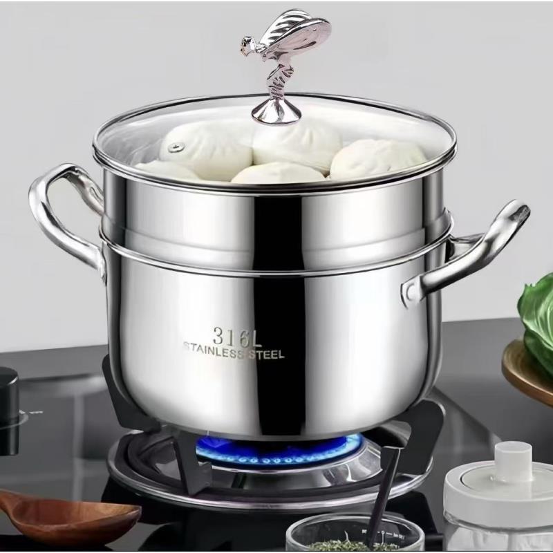 【飞天女神双层锅】24cm不锈钢汤蒸锅家用汤锅蒸煮锅