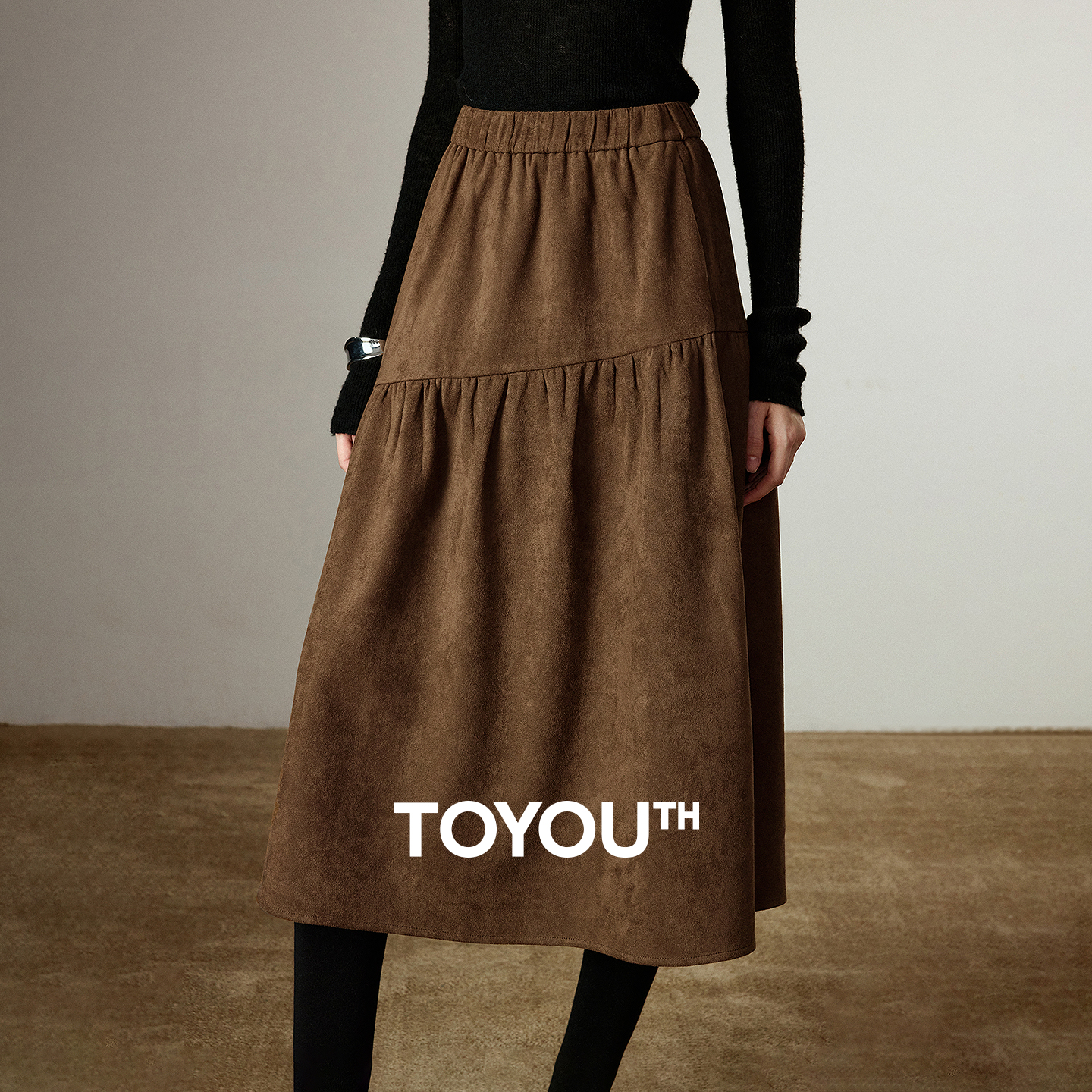 初语复古伞裙女25冬季A字裙麂皮绒游牧风都市猎人半身裙8540013