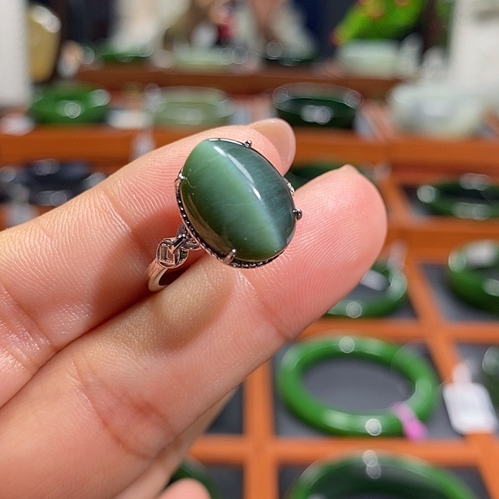 和田玉（碧玉）戒指银S925镶嵌
