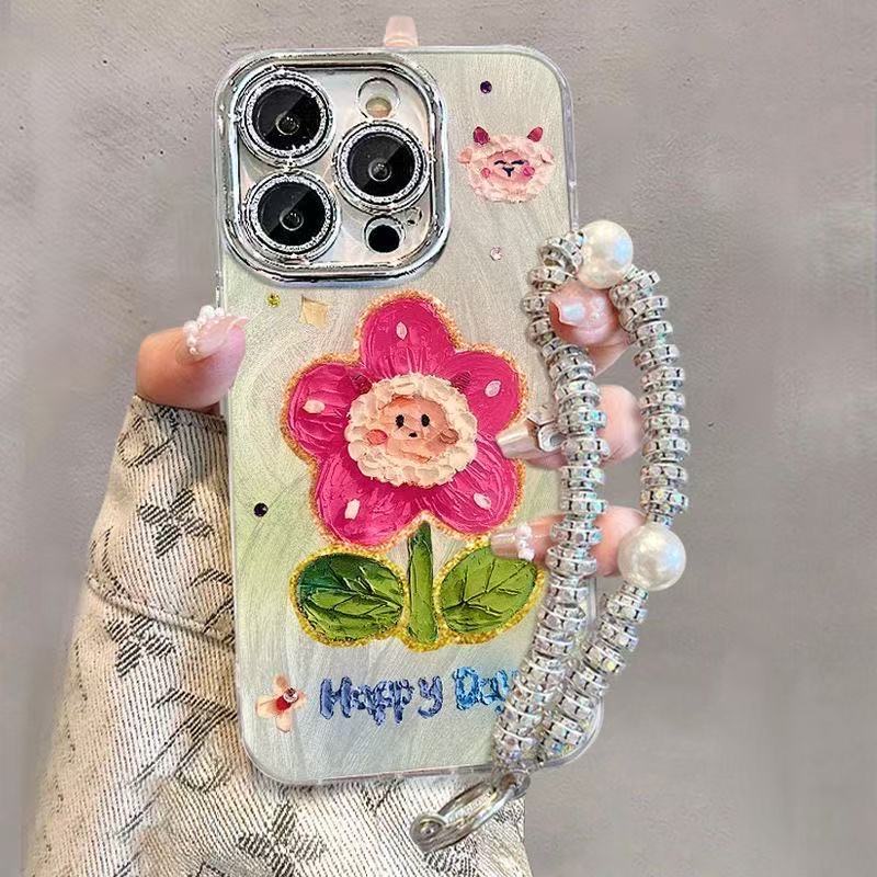 花朵动物适用苹果16promax手机壳iPhone15羽纱带镜头膜华为