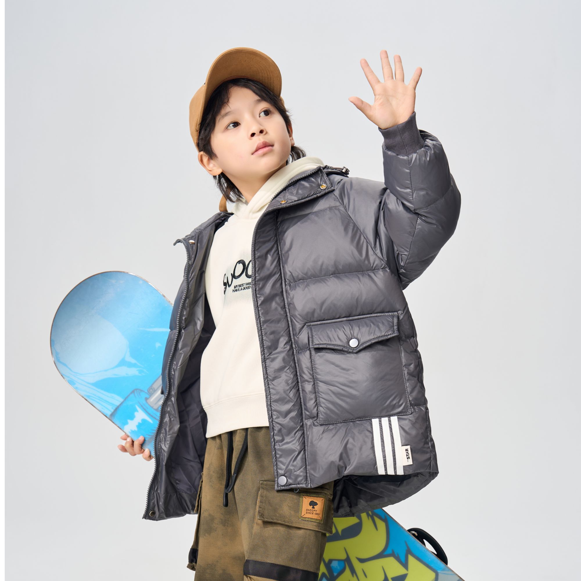 冬季男女童拉链中长款纯色冬季保暖羽绒服2025新款【130-170】