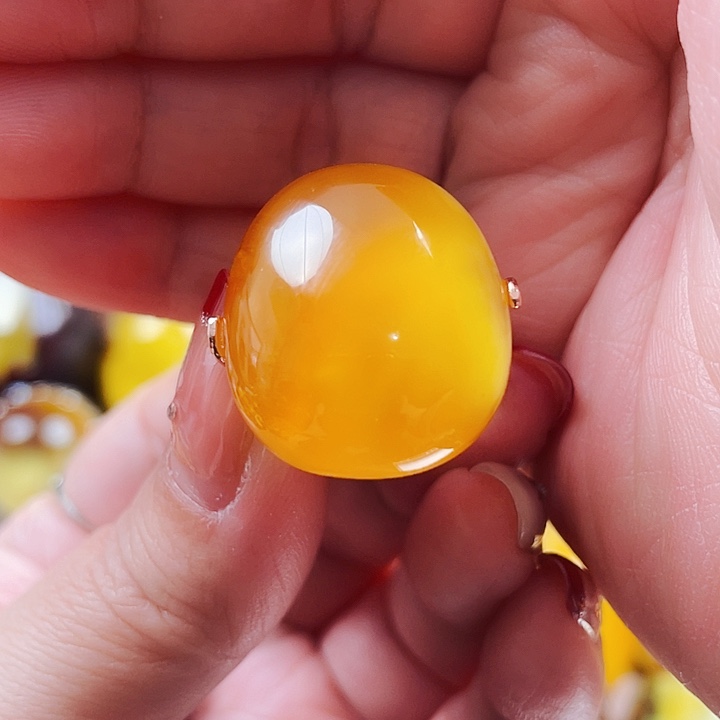 琥珀戒指银S925镶嵌戒指