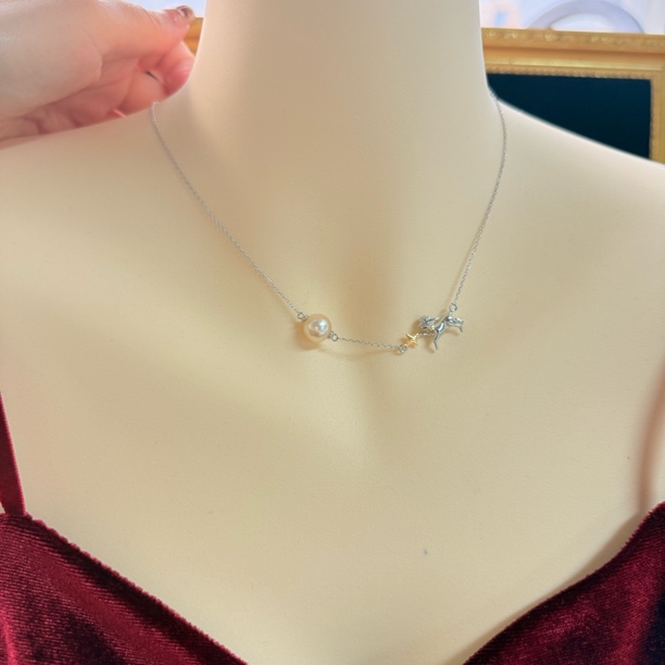 【六六中古】孤品简约海水珍珠吊坠ew3424带银链珠子9