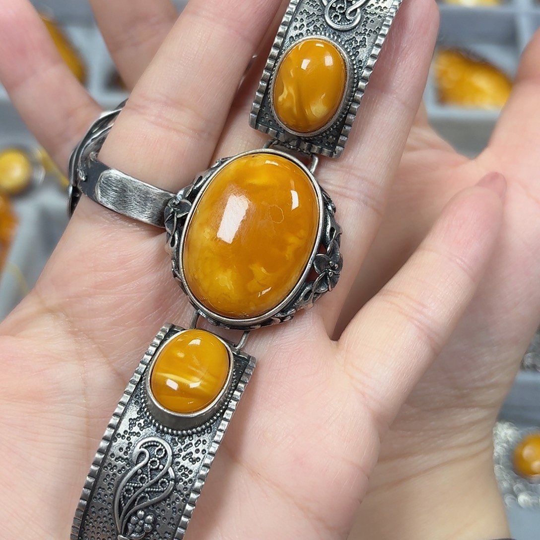 蜜蜡银S925镶嵌手链手链