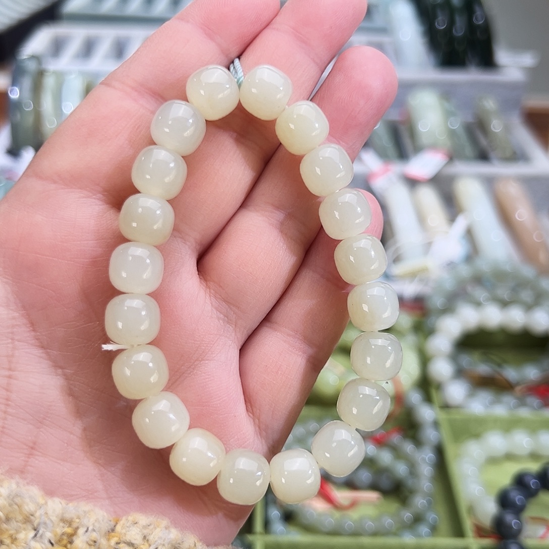 和田玉未镶嵌手串且末料金山白玉手串卡9*10