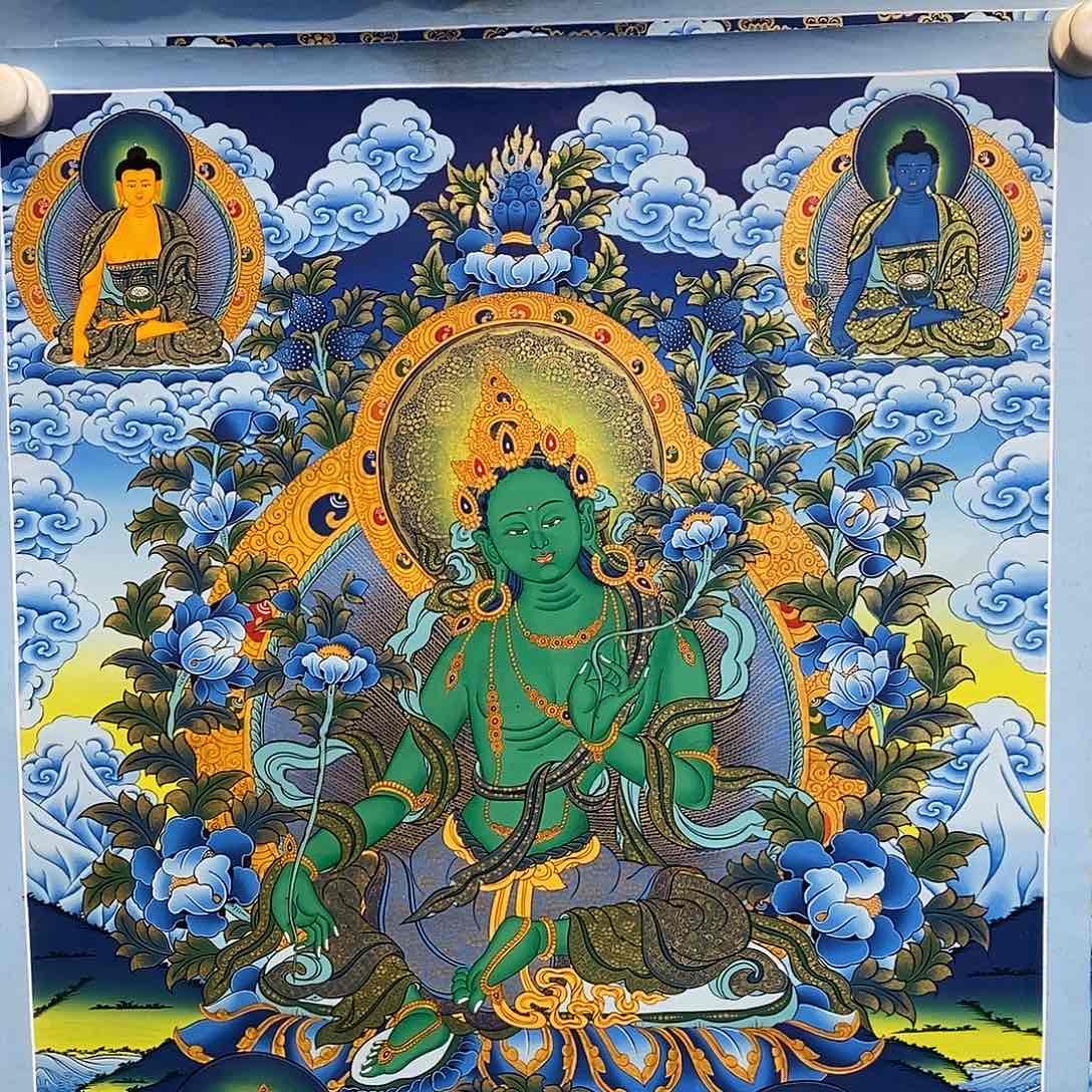 卷轴画在****酒纯手绘绿度母唐卡75*50厘米左右