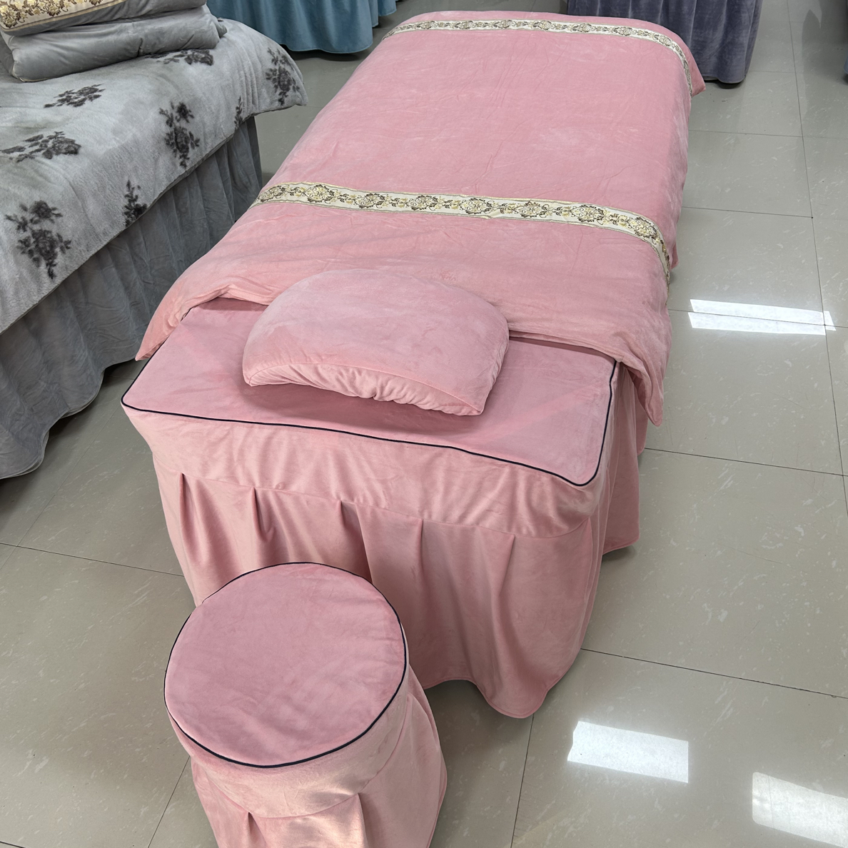 99粉色水晶绒宝宝绒加厚美容床品四件套按摩推拿理疗SPA会所减