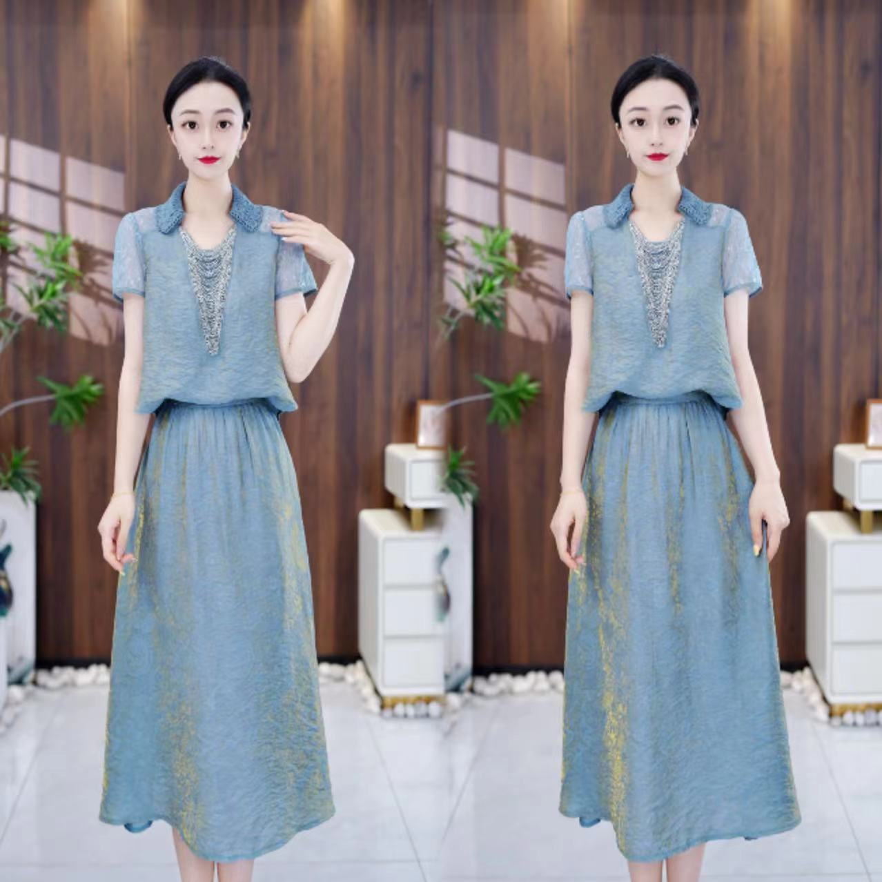 【两件套】夏季新款设计感时尚优雅洋气套装 显瘦上衣+半身裙