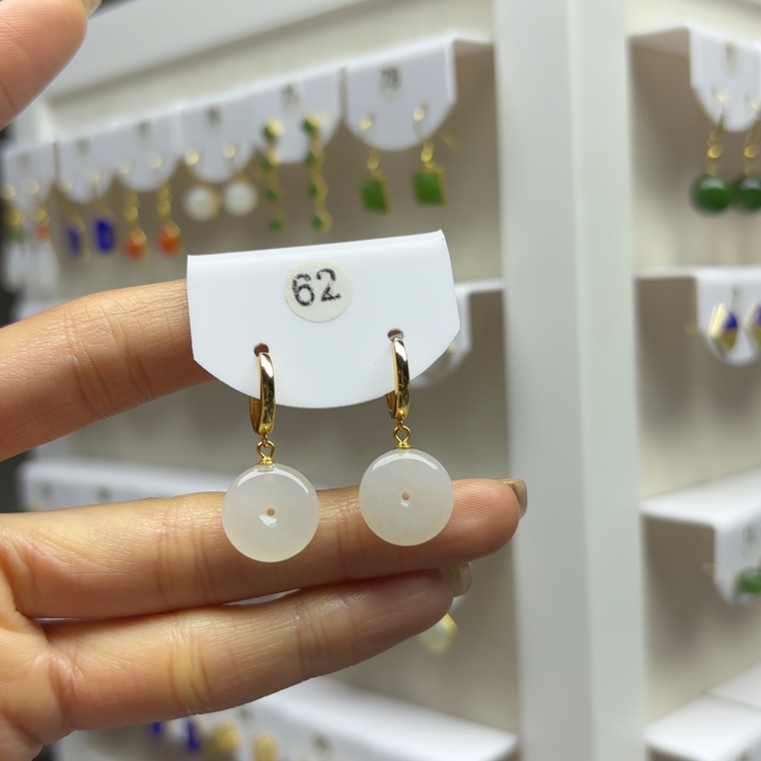 和田玉银S925镶嵌耳饰