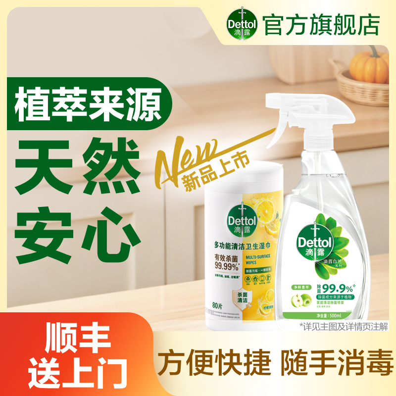 【随手清洁套组】滴露清洁除菌喷雾500ml+滴露多功能清洁湿巾80抽