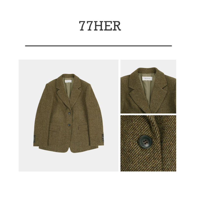 77her 时尚设计感小众轻奢休闲百搭英伦复古格子毛呢西装外套