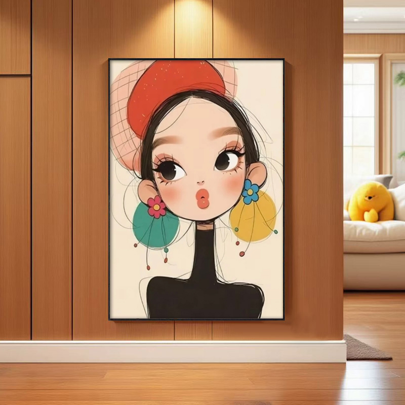 C053多巴胺可爱俏皮女孩装饰画ins卡通儿童房卧室床头挂画捡漏1