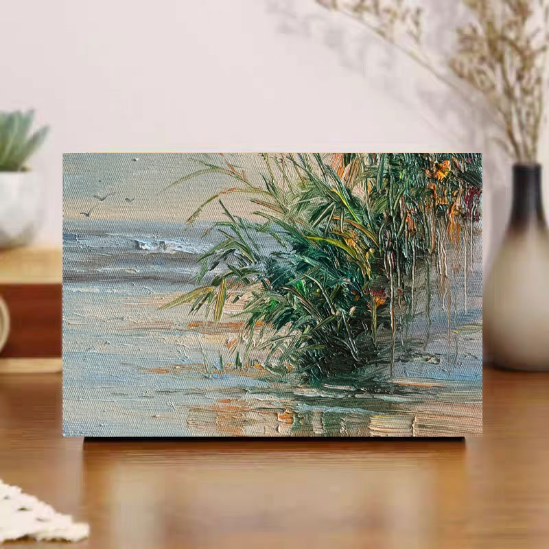 《滩渚苇风》20*30含内框，刘春建手绘油画装饰画，客厅背景墙挂画