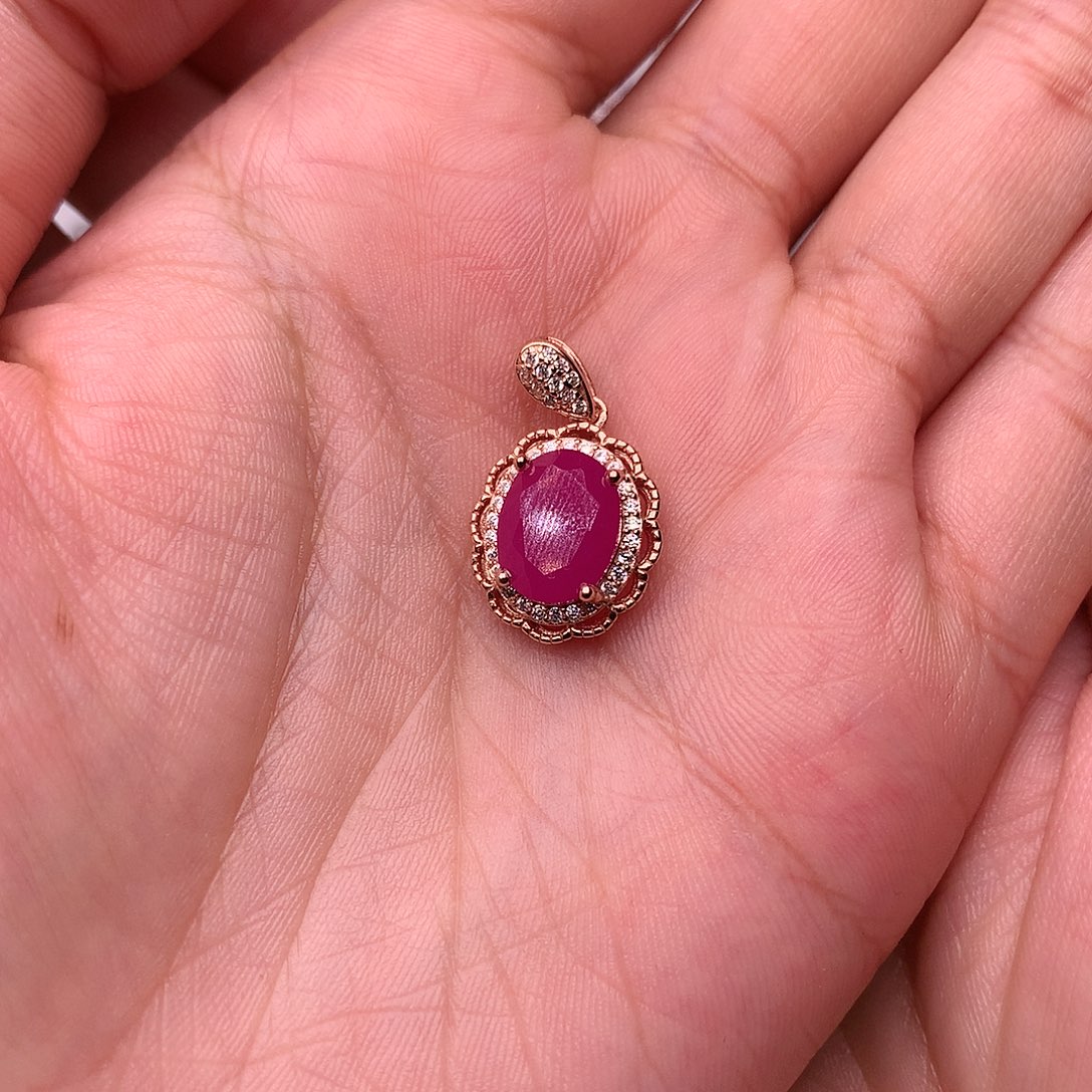 红宝石颈饰银S925镶嵌