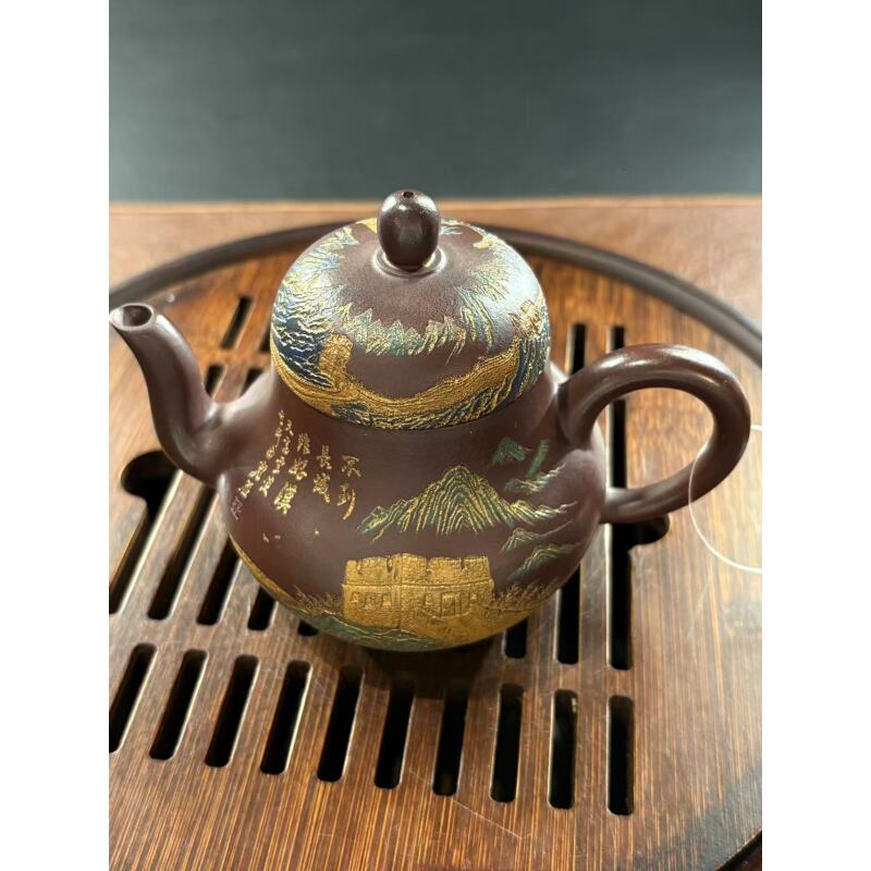 宜兴紫砂彩刻思婷壶 传统家用茶壶