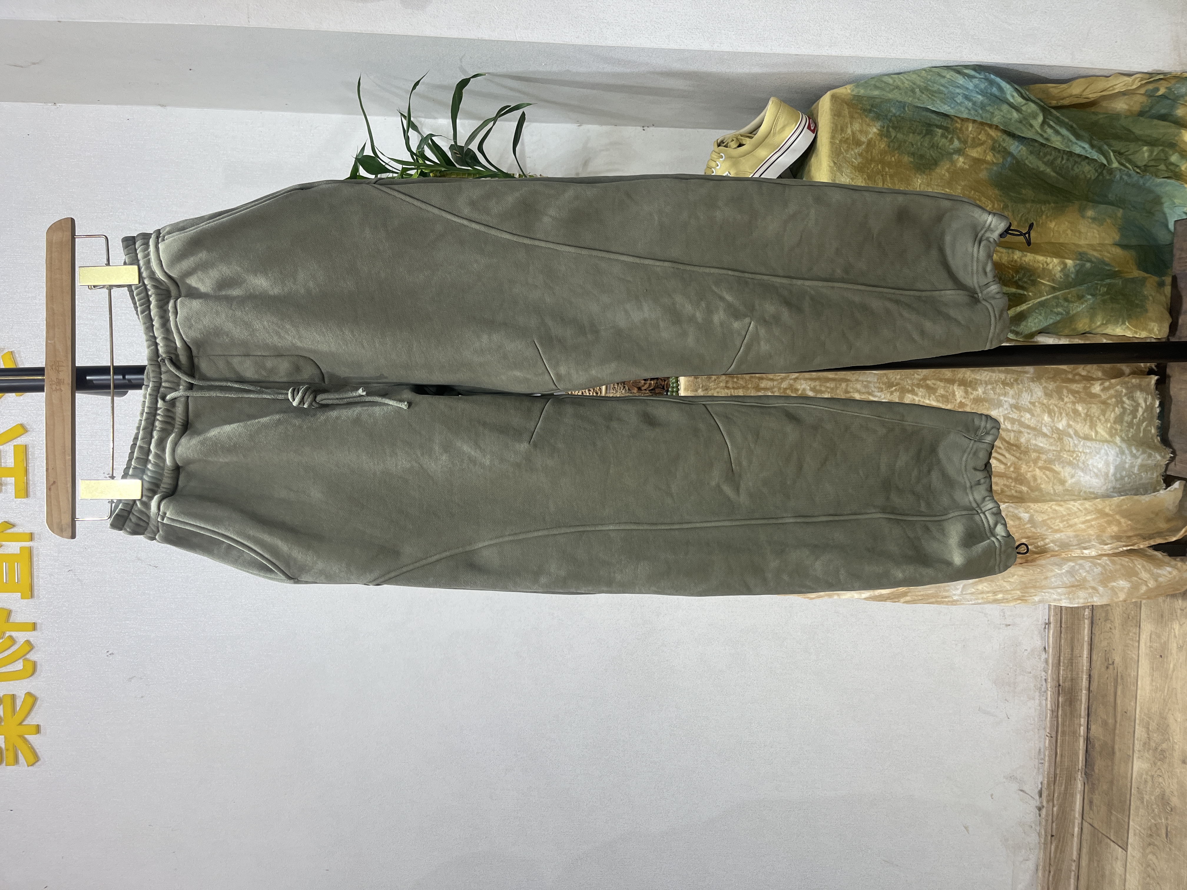 植草色植物染非遗休闲百搭纯棉抓绒可束脚卫裤