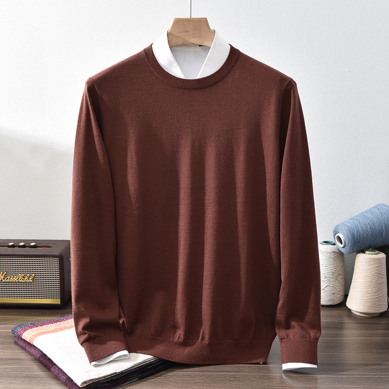 18针加密精纺羊绒圆领推荐款精纺羊绒打底衫男-240G