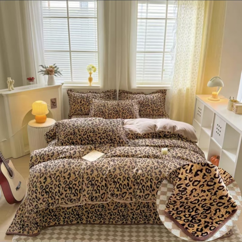 美拉德豹纹-麻绒加厚床盖2*2.3米