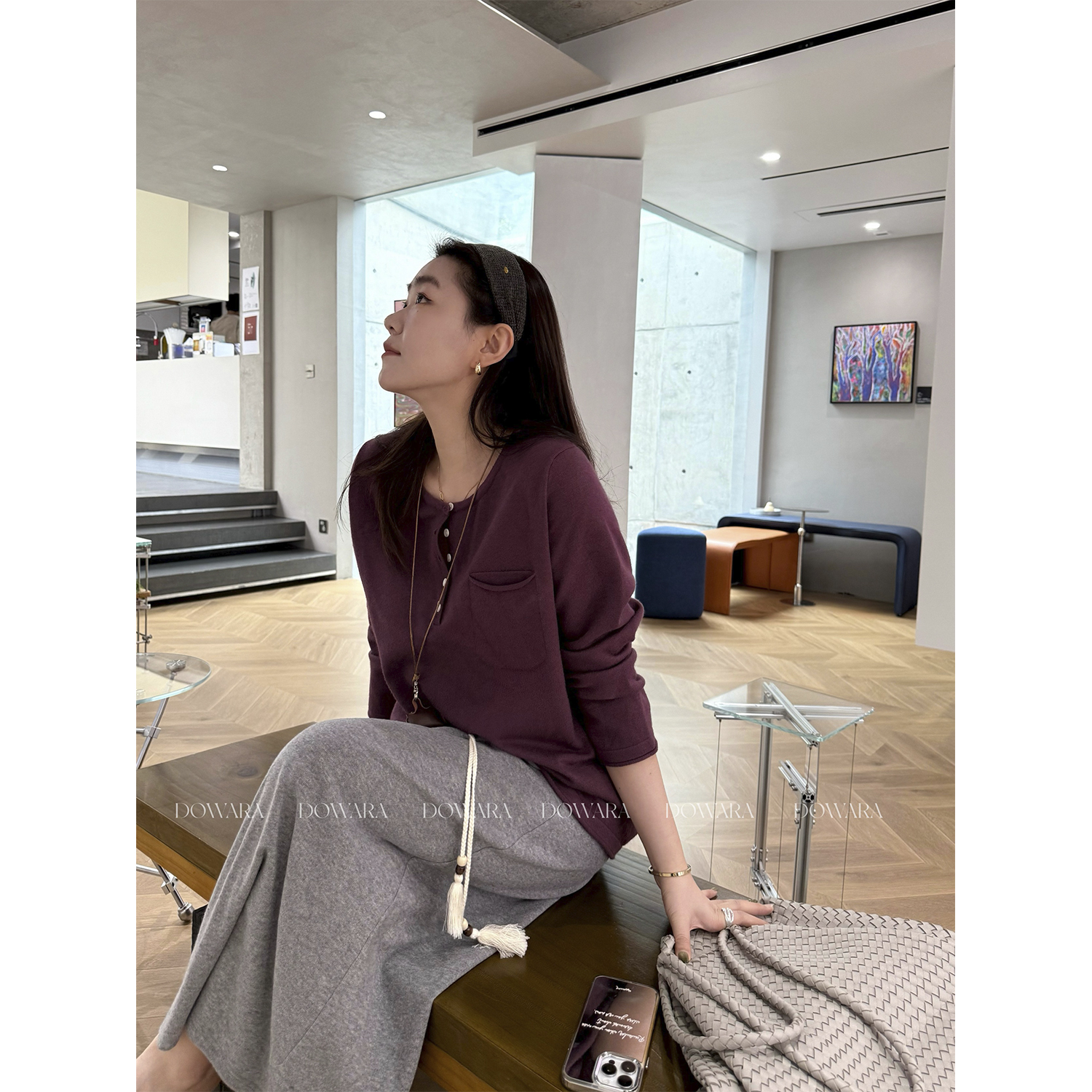 现货大婉酱微胖定制韩系休闲宽松毛织上衣女设计感打底衫8978D