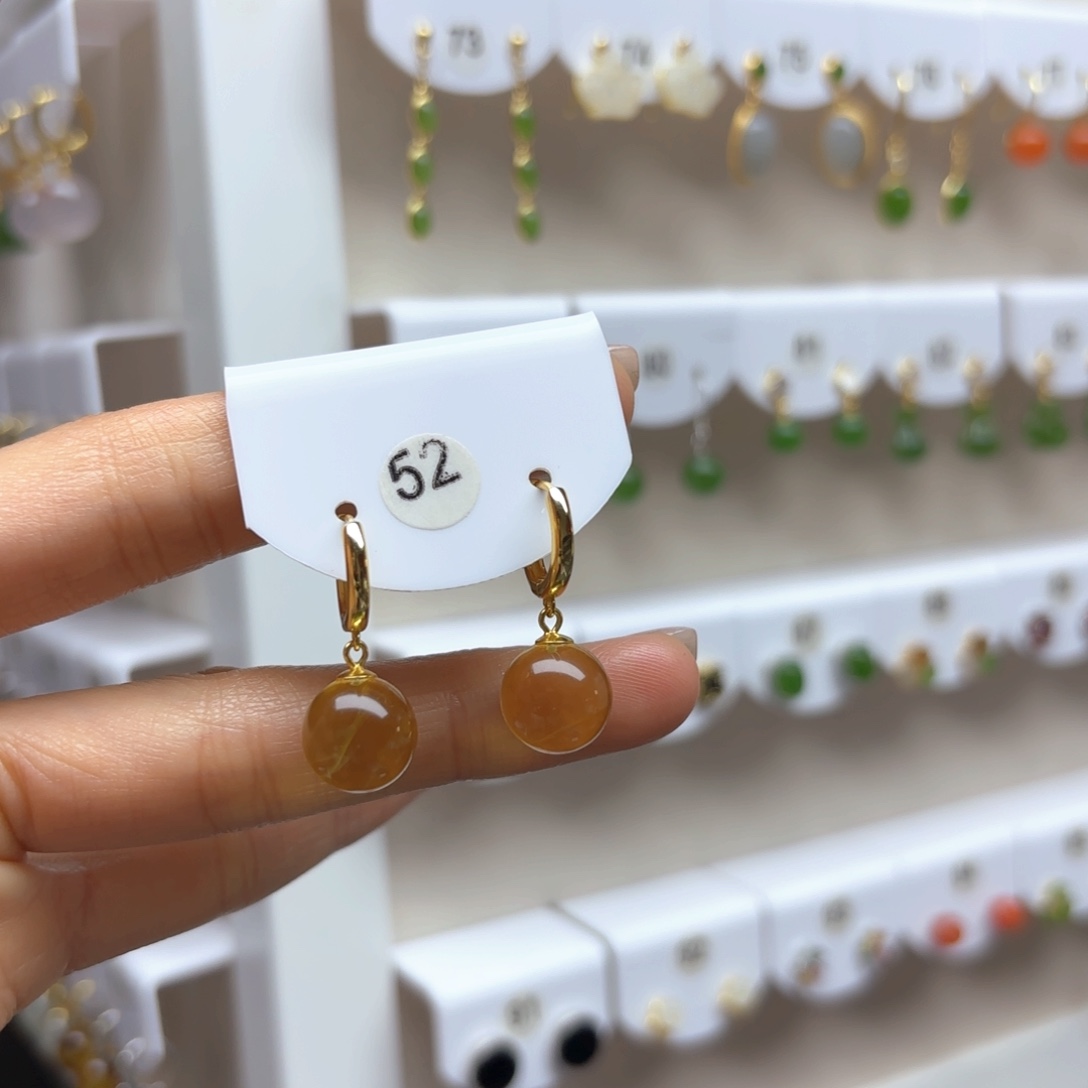 琥珀耳饰银S925镶嵌金珀