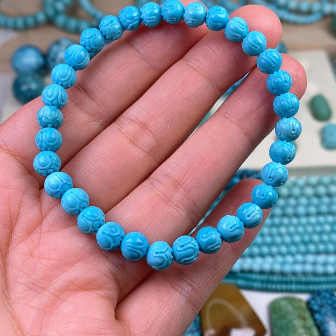 绿松石高瓷蓝莲花串未镶嵌