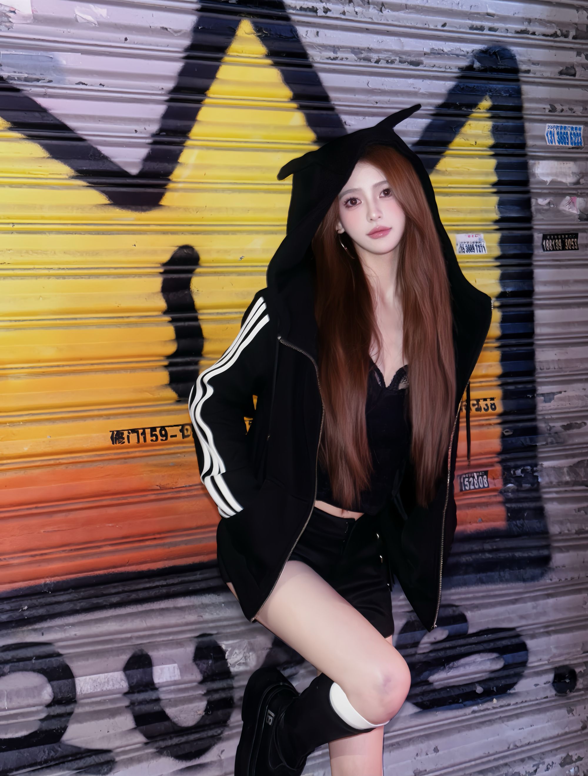 【HuA】小恶魔加绒立领修身连帽卫衣女秋季美式开衫短款上衣外套