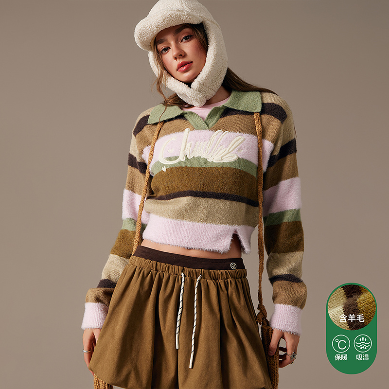 【43】CHUU条纹复古撞色学院风韩系百搭气质风个性针织衫FHNJ027V