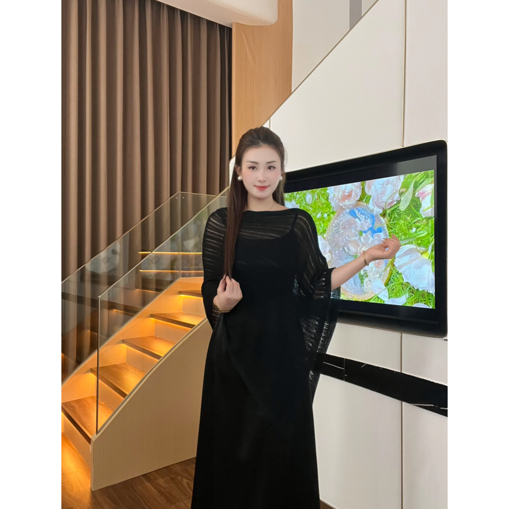 潇潇微胖定制“天后”黑色套装显瘦打底宽松百搭吊带裙套装LWT1357