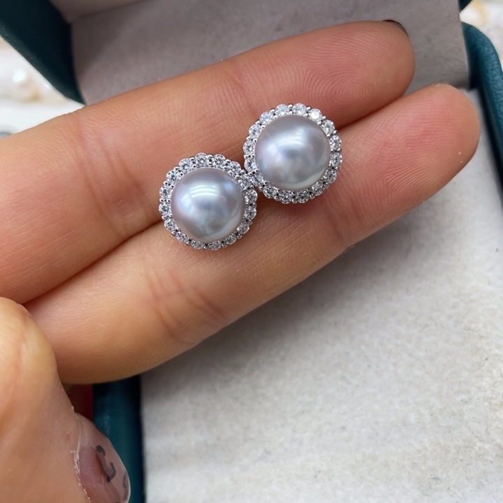 海水珍珠耳饰银S925镶嵌