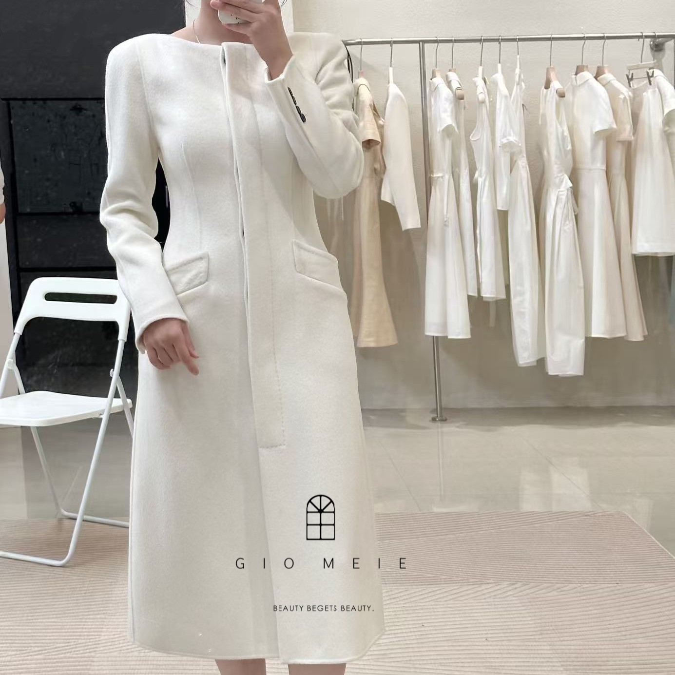 【船领羊绒大衣】GIOMEIE小单订制25秋冬新款10%山羊绒收腰女大衣