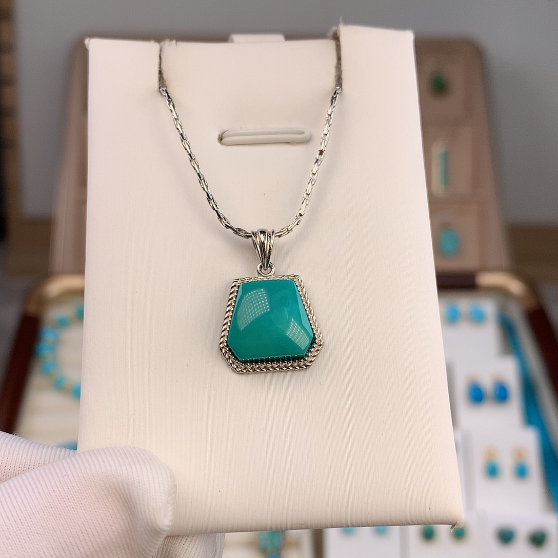 绿松石银S925镶嵌吊坠(不含链)