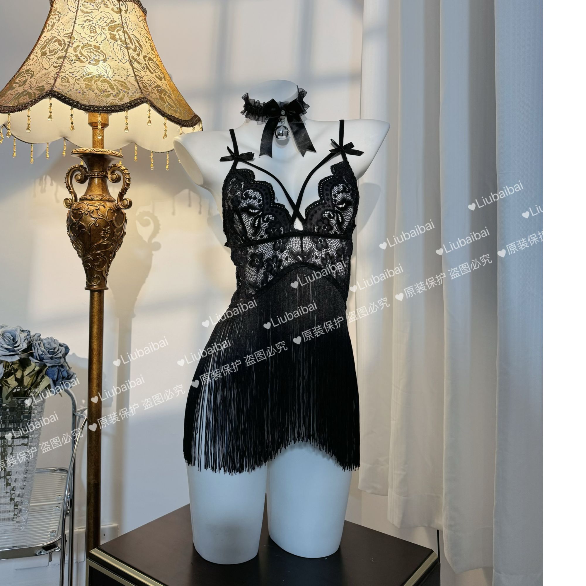 刘掰掰【流连忘返】流苏透明性感蕾丝气质显瘦纯欲风居家睡衣睡裙