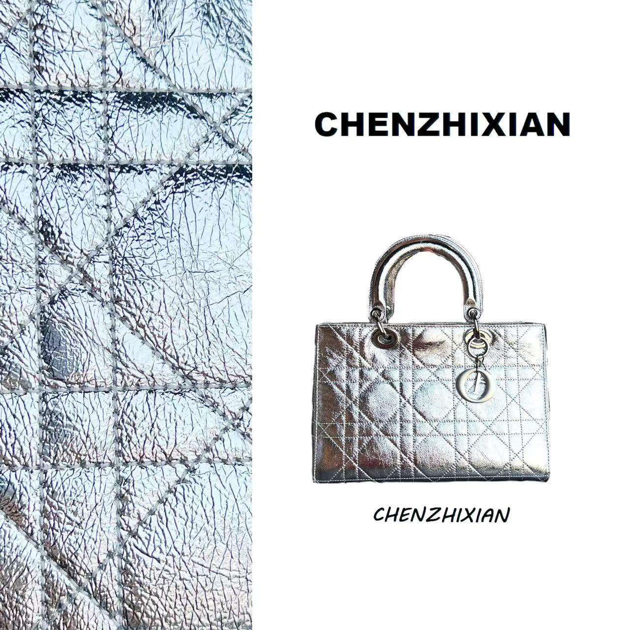 【桑榆暮北】 中G银色大号菱格手提包