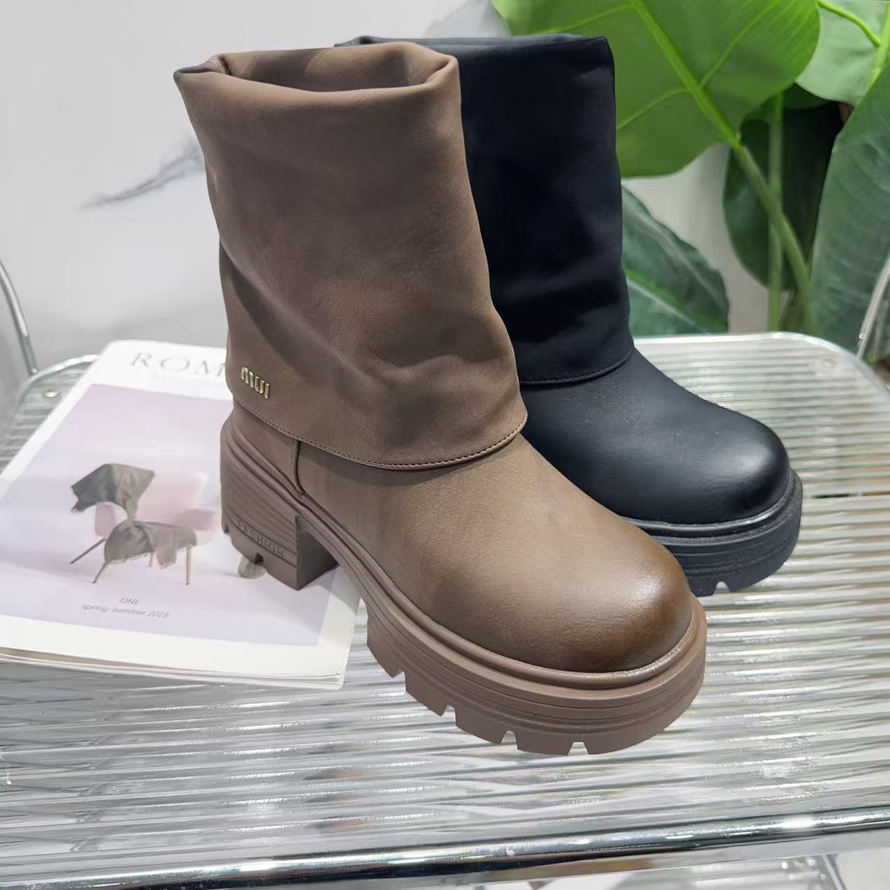 厚底时装靴女新款复古显瘦套筒马丁靴短靴KL2261（加绒）