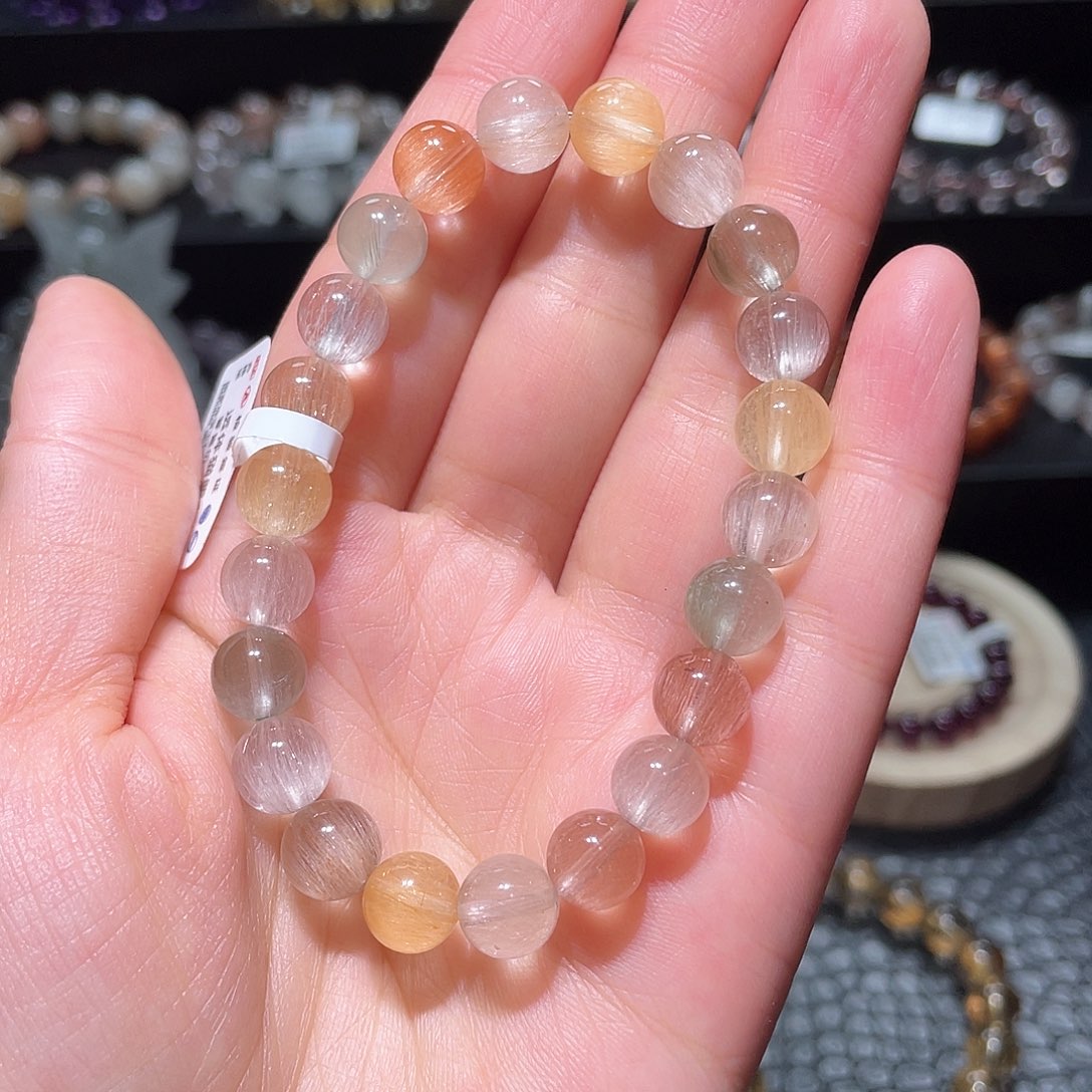 水晶手链未镶嵌兔毛手链，晶体通透