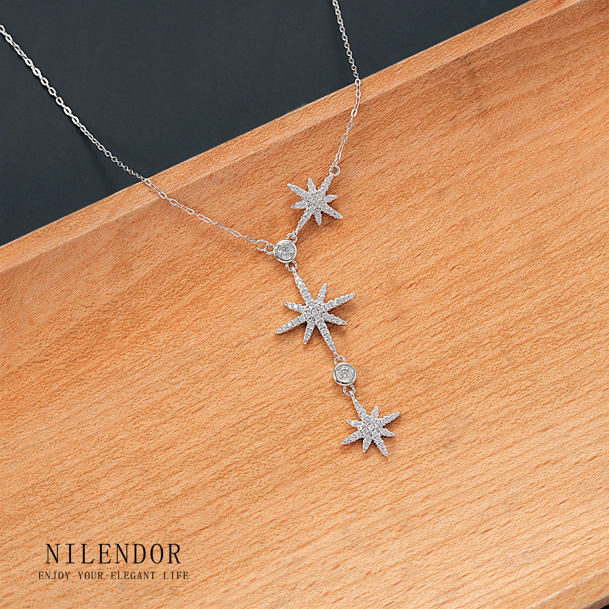 坠链均925银合成锆石  XL-150精致轻奢八芒星气质百搭项链