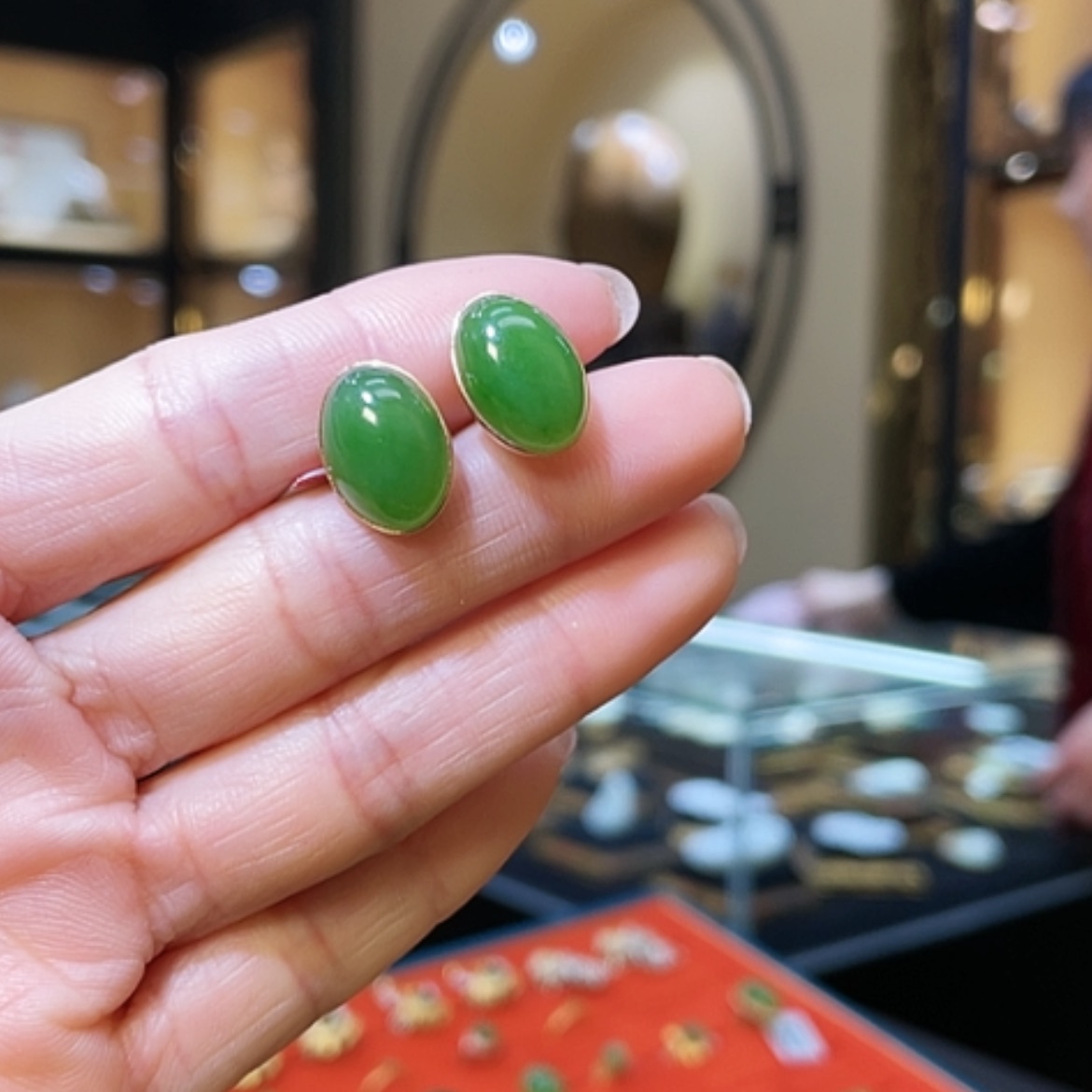 【闪购商品】和田玉耳饰18K金镶嵌