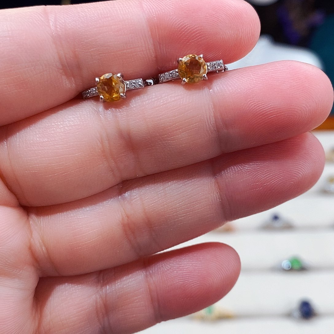 黄晶耳饰银S925镶嵌2555