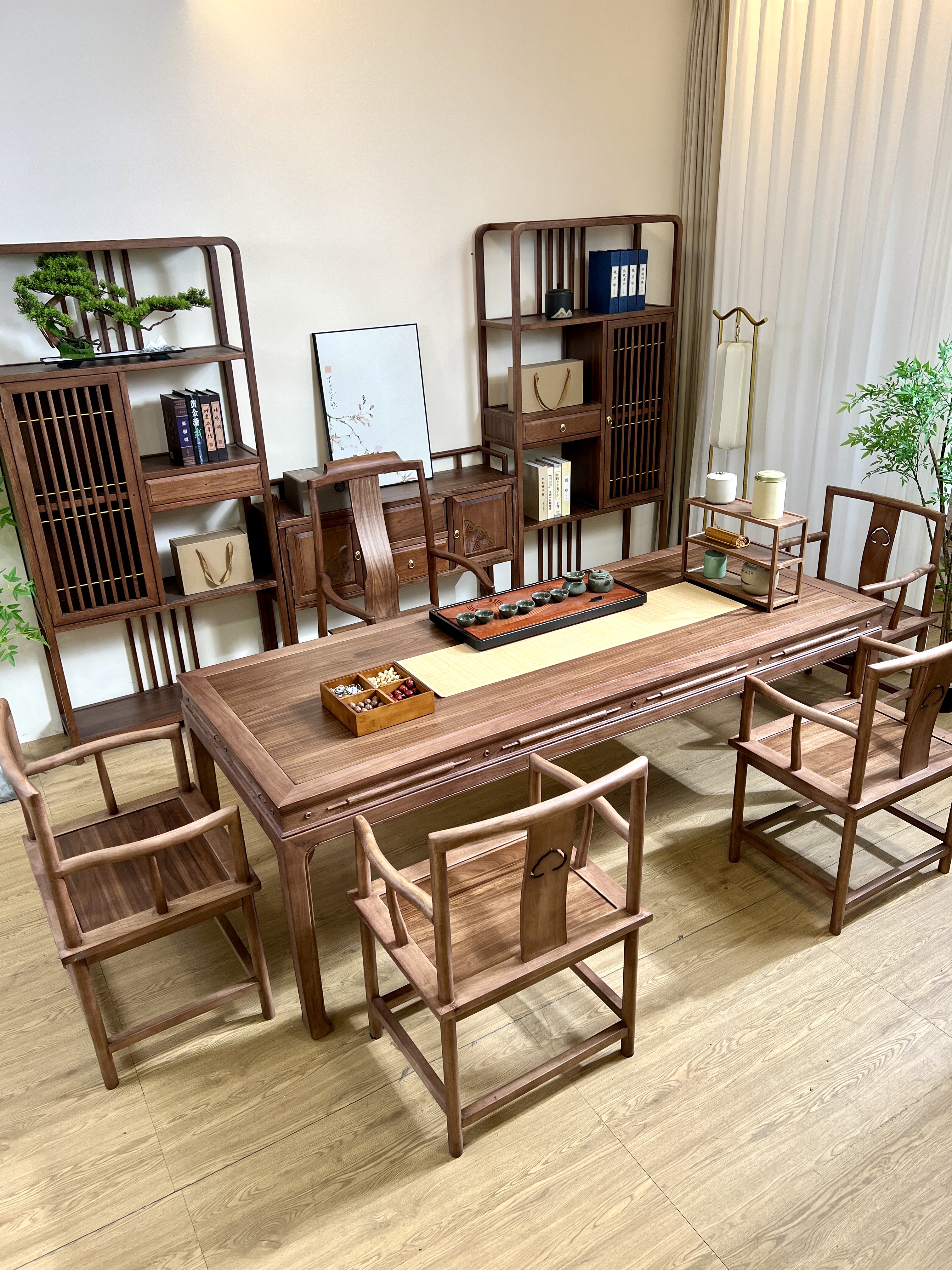 马蹄桌榫卯艺术新中式餐桌泡茶桌书法桌家用简约