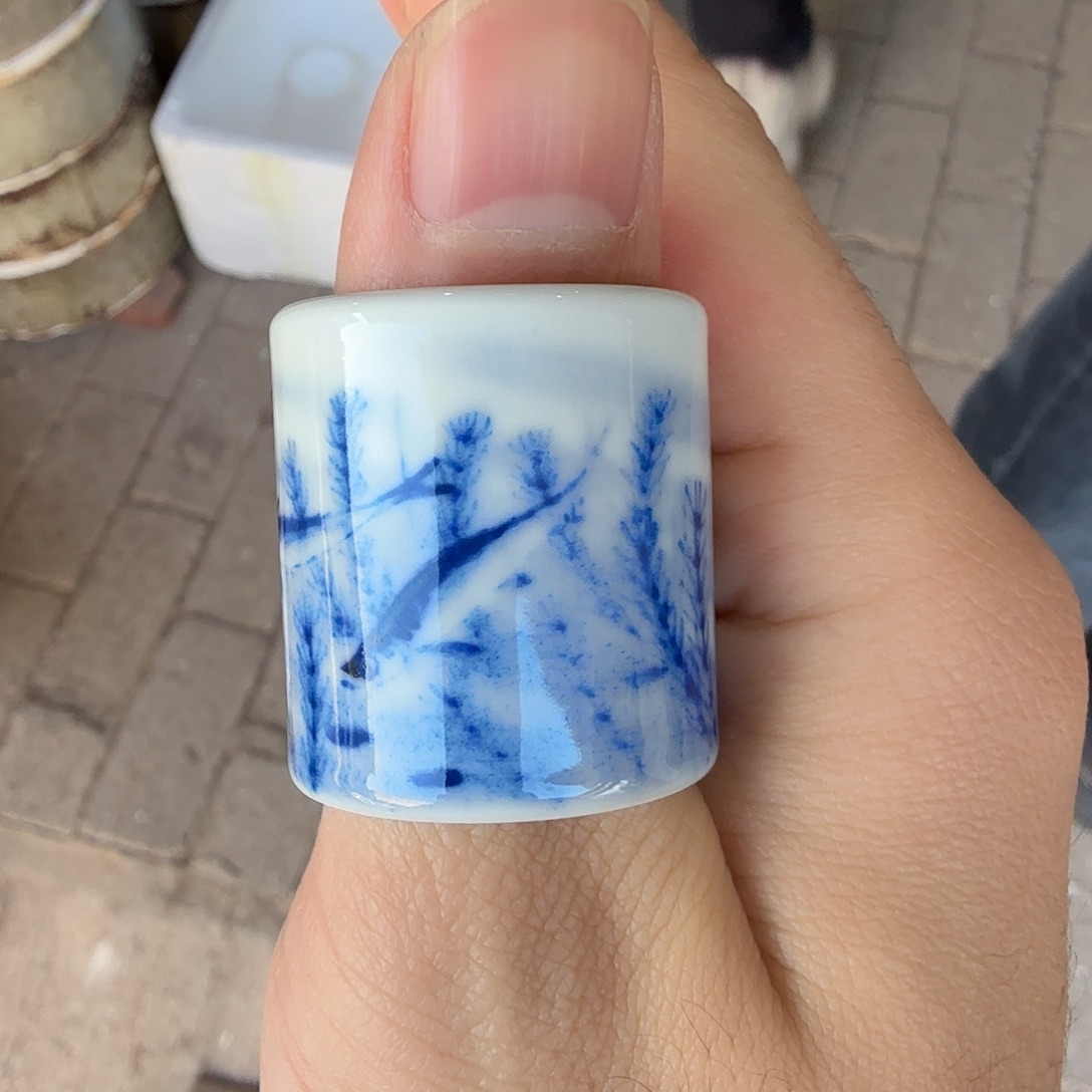 釉下青花柴窑扳指
